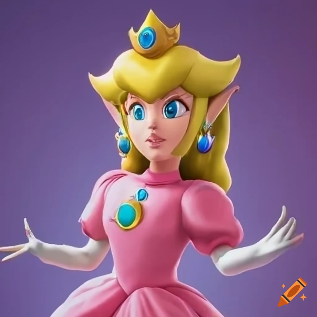 Princess peach and link wearing pink silk ballgowns in a detailed ...