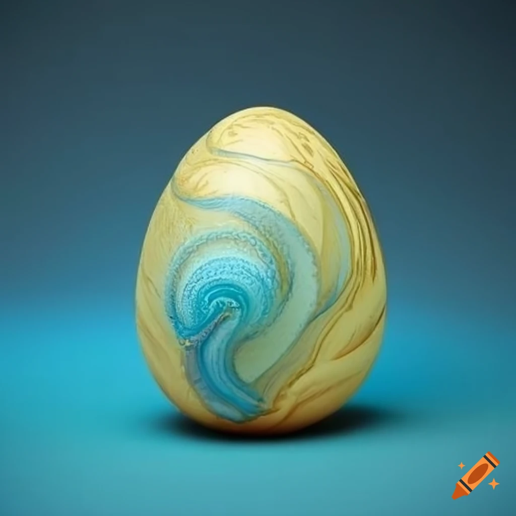 Pale yellow dragon egg with swirls of light blue and gold