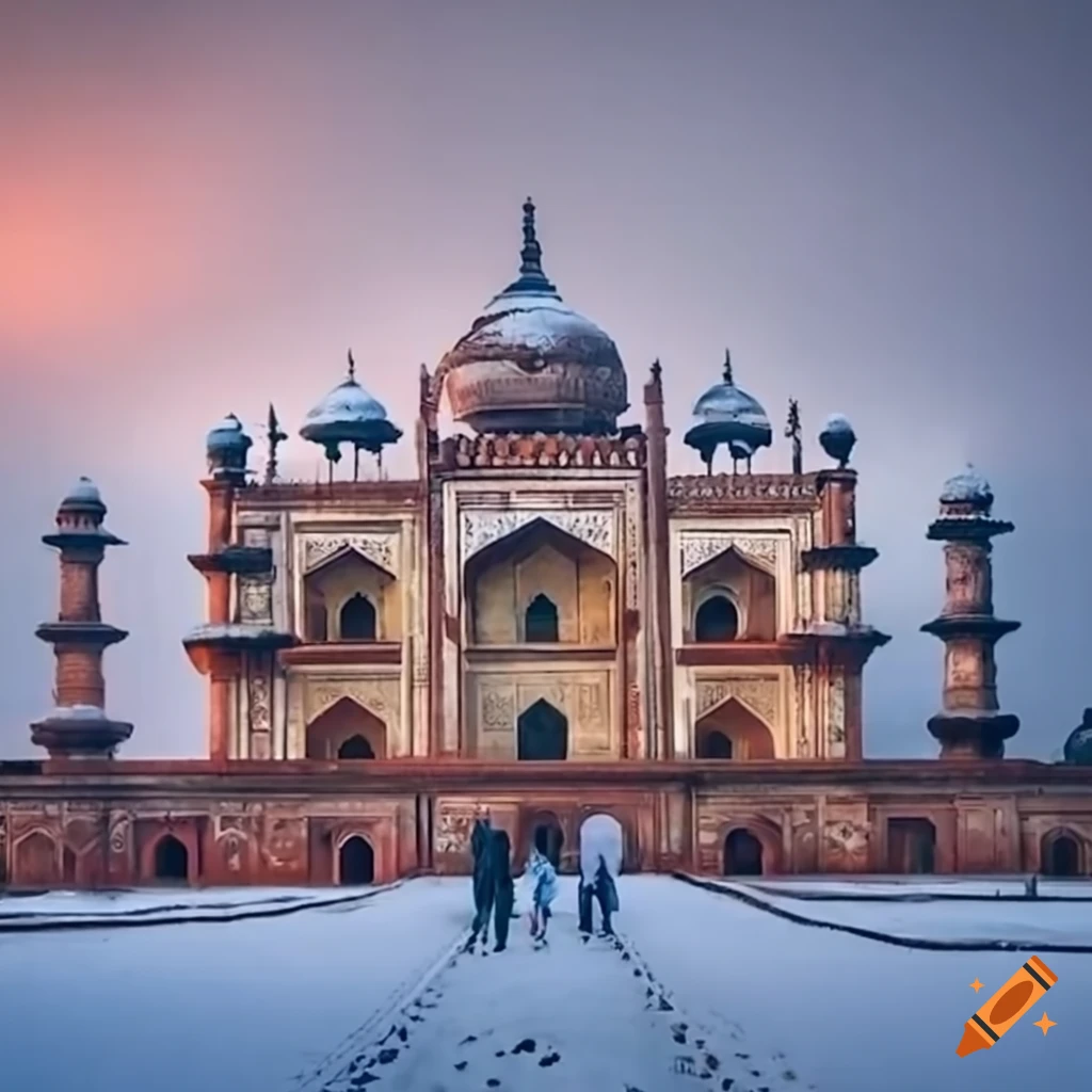 Snow-covered Safdarjung Tomb and wintry scenes