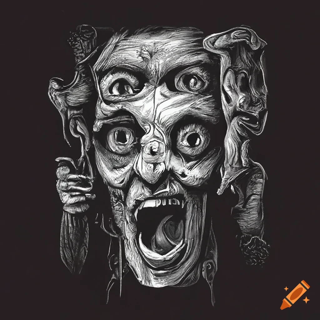 Surrealist Joker playing card with bizarre motifs and textures