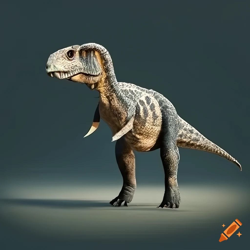 Photorealistic Hadrosaurus dinosaur with intricate striped color pattern and detailed scaly skin texture