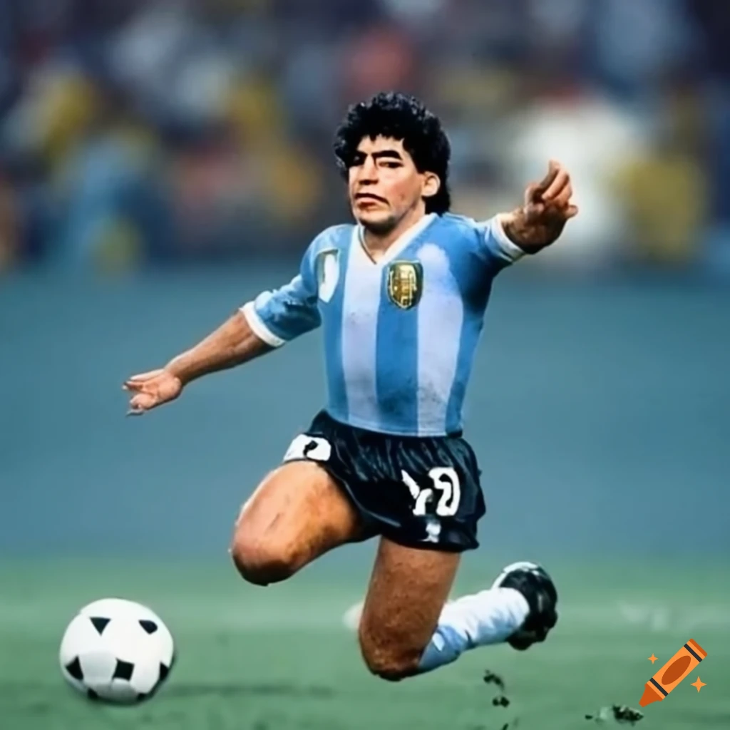 Diego maradona making the 'hand of god' goal in a fifa world cup match