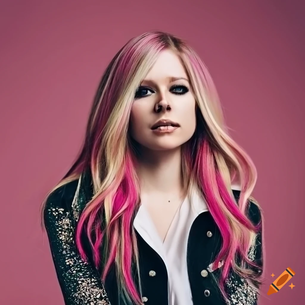Avril lavigne with white t-shirt and pink wavy hair on Craiyon