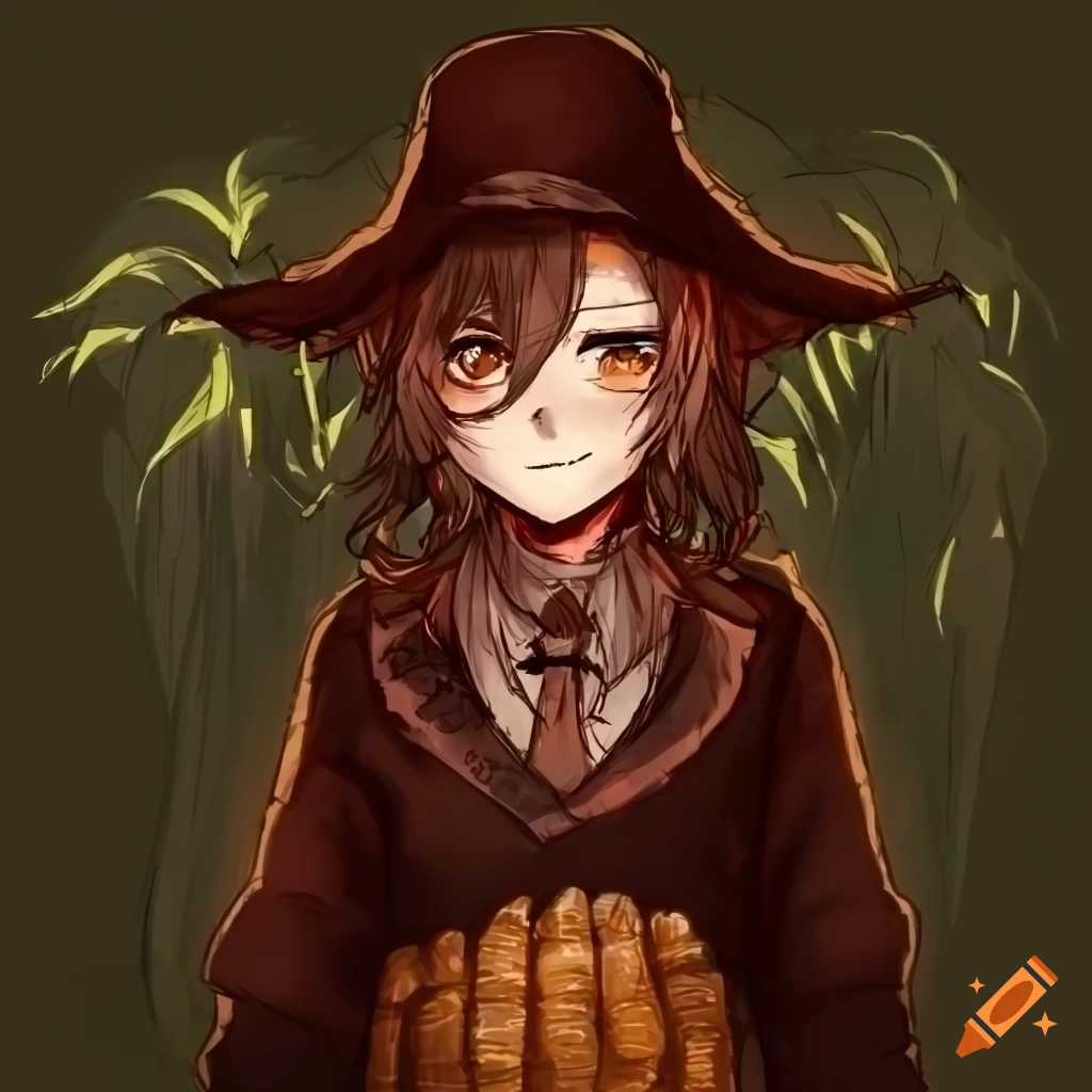 Scarecrow VTuber in a cornfield