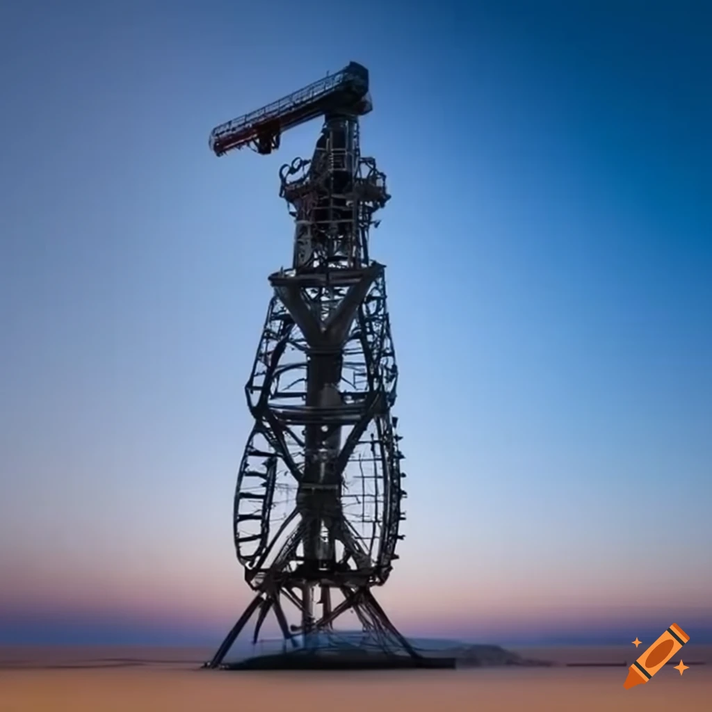 Futuristic mechanical battery tower using gravity and cranes to store