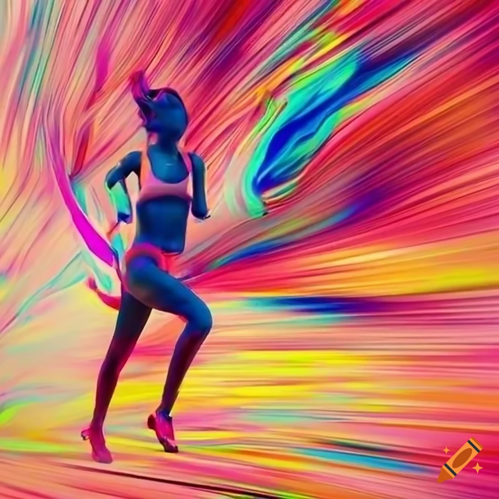 Vivid abstract artwork of a woman crossing a finish line on Craiyon