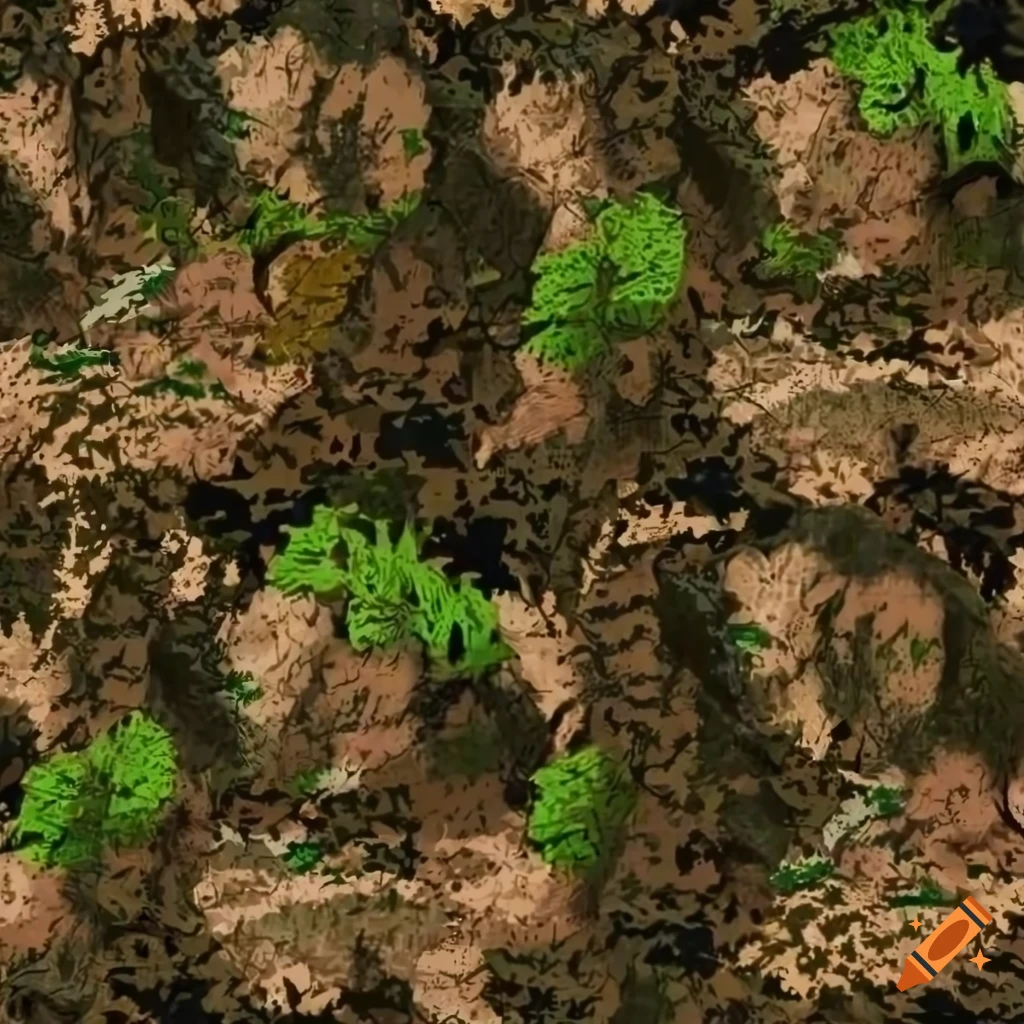 Realistic woodland camouflage pattern with moss and fallen leaves on Craiyon