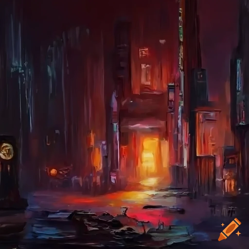 Cyberpunk wasteland oil painting in 1920 x 1080 aspect ratio