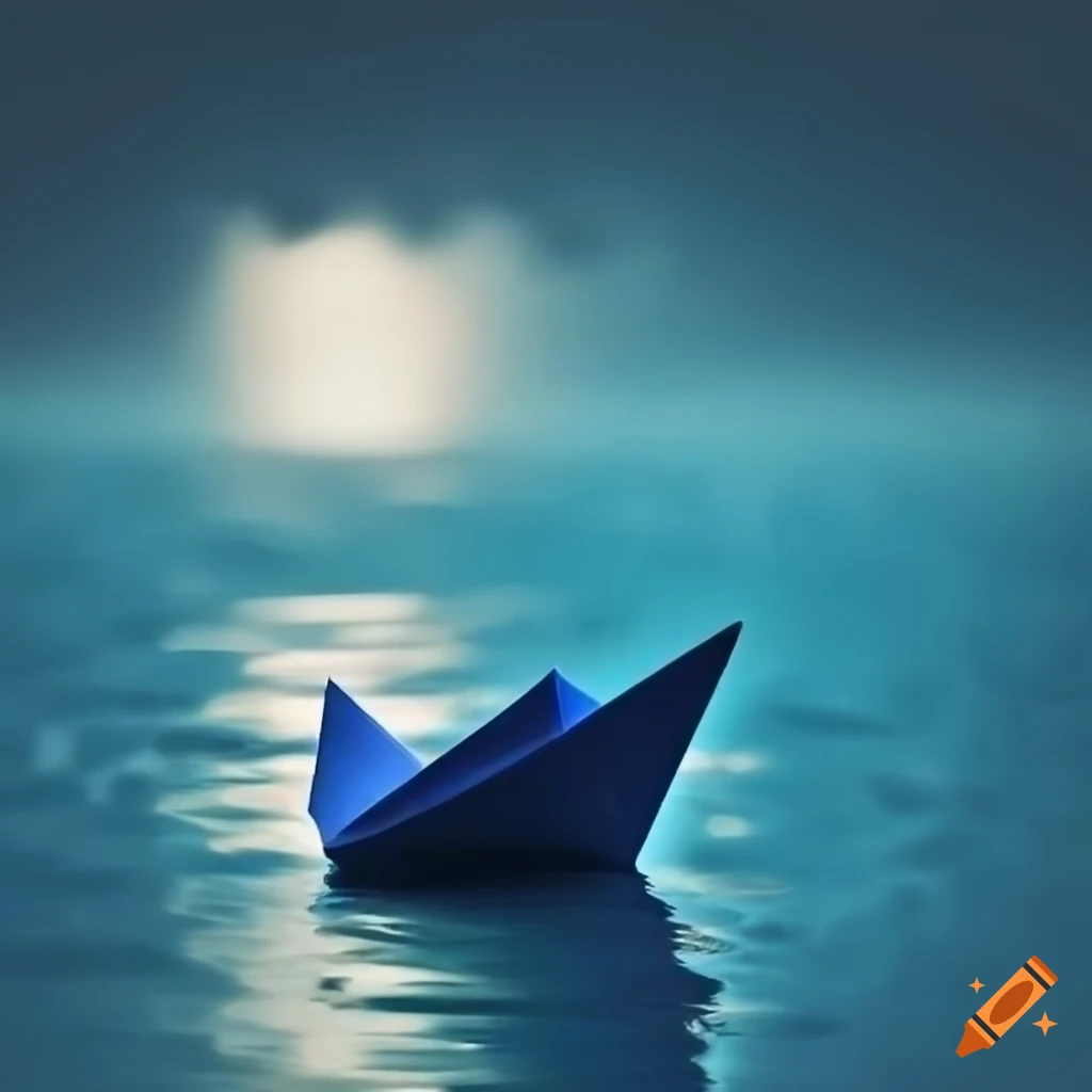 Paper boat navigating stormy sea of tears guided by shining star
