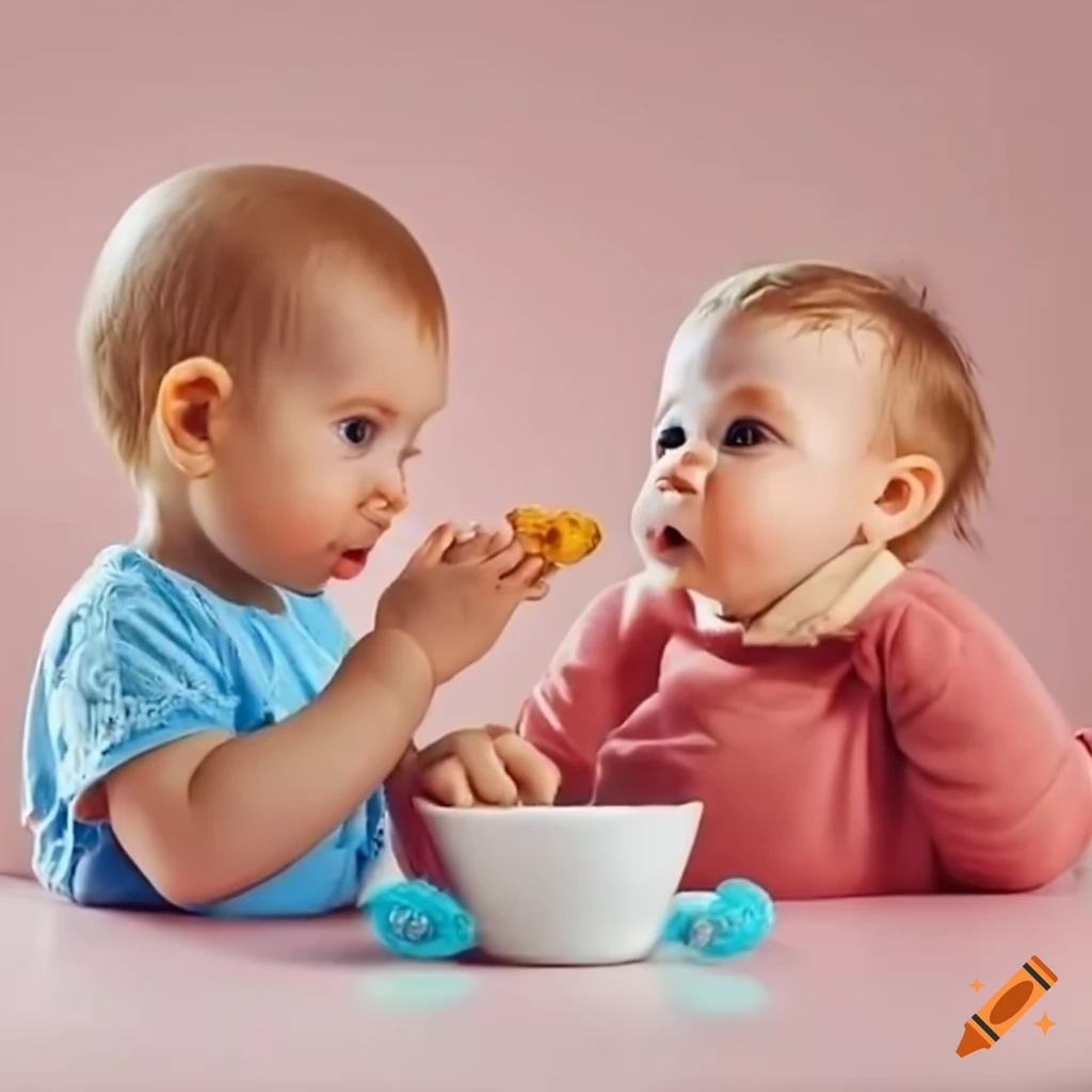 Two babies eating cereal together on Craiyon