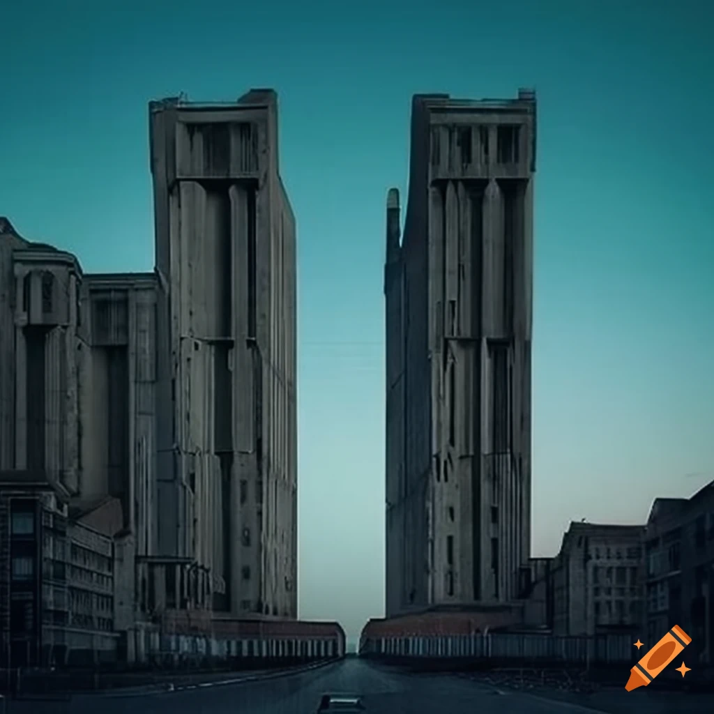 Grandiose menacing brutalist architecture in a dystopian Soviet society
