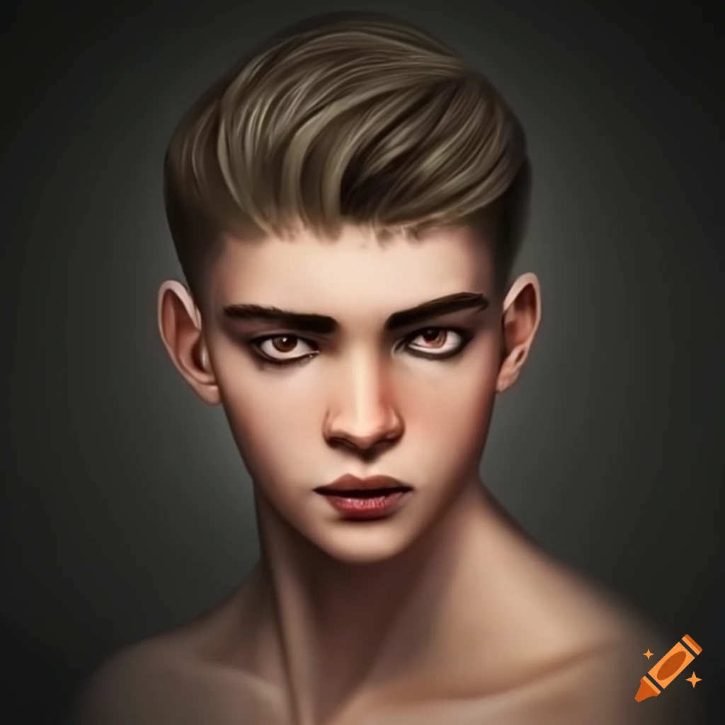 Portrait of a young man with brown eyes and black hair on Craiyon