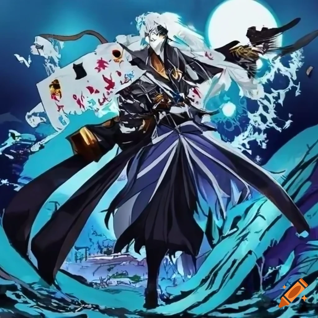 Ukiyo-e style brave scarecrow in a luxury white color fusion