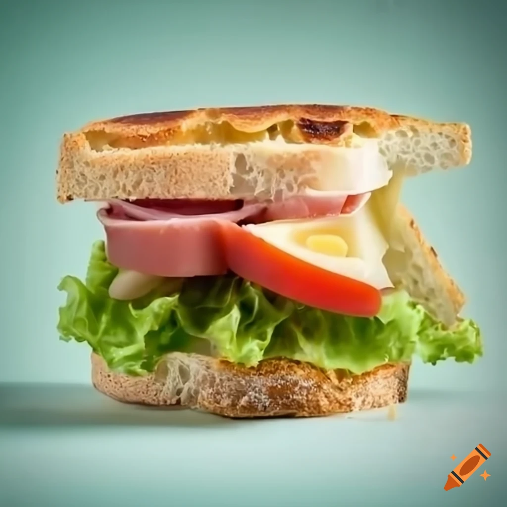 Yummy sandwich with lettuce, tomatoes, cheese, ham, and bologna