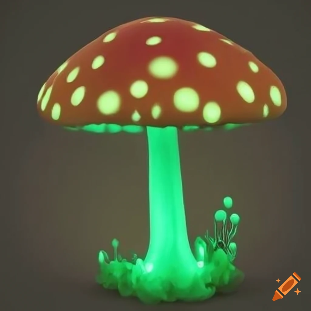 Bioluminescent mushroom glowing in the dark on Craiyon