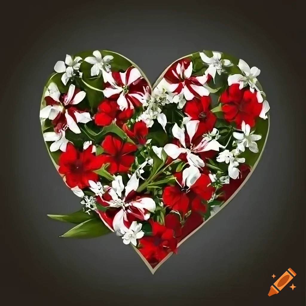 Red and white flower bouquet forming a heart in 8k resolution on Craiyon