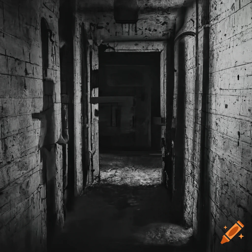 Black and white image of a prison cell with faint light through the window