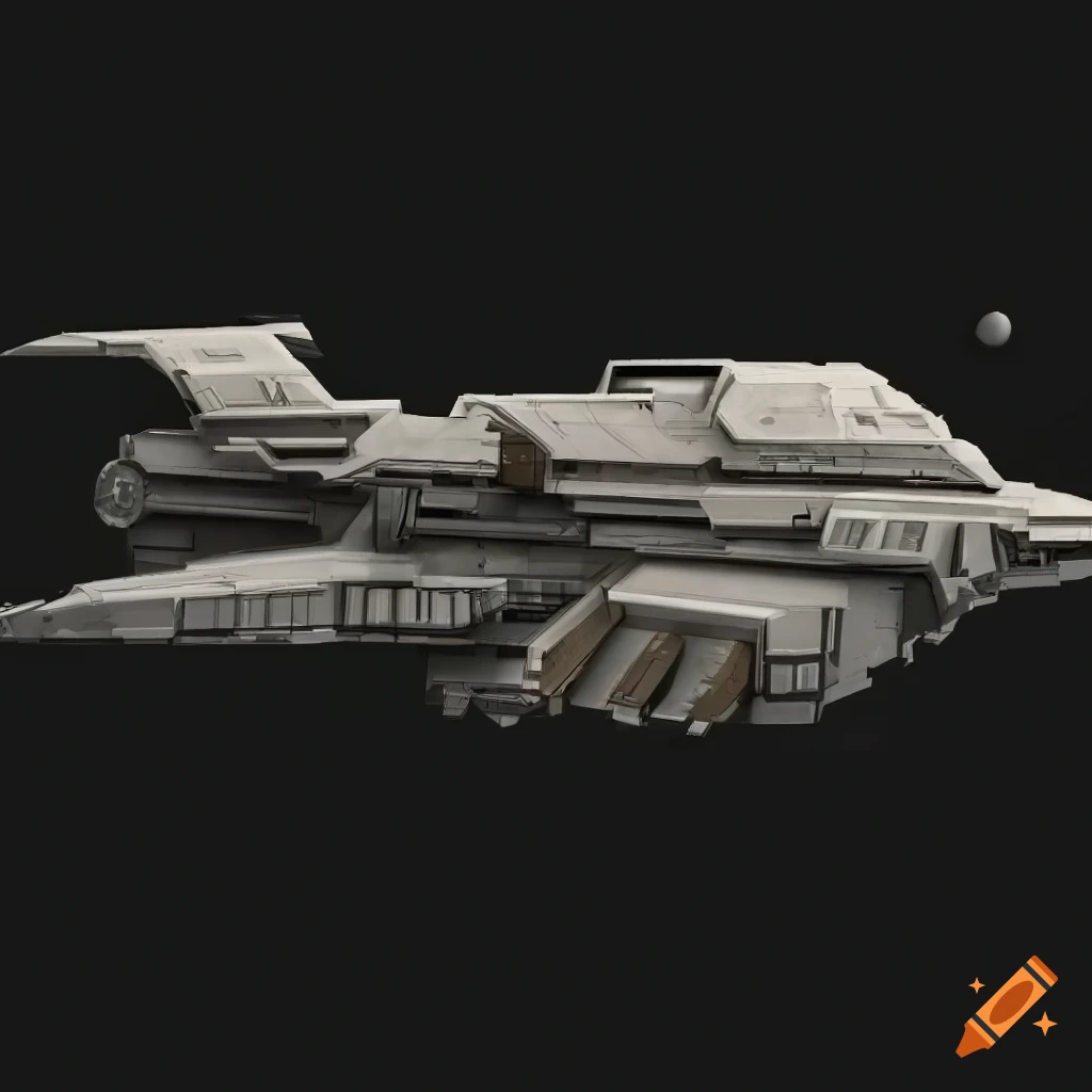 Top-down view of a sci-fi space ship in a dark background on Craiyon