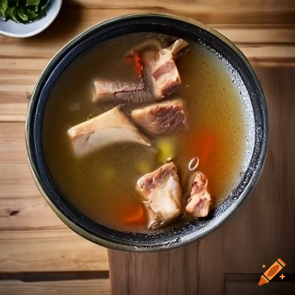 Healthy and rich beef broth with bone marrow