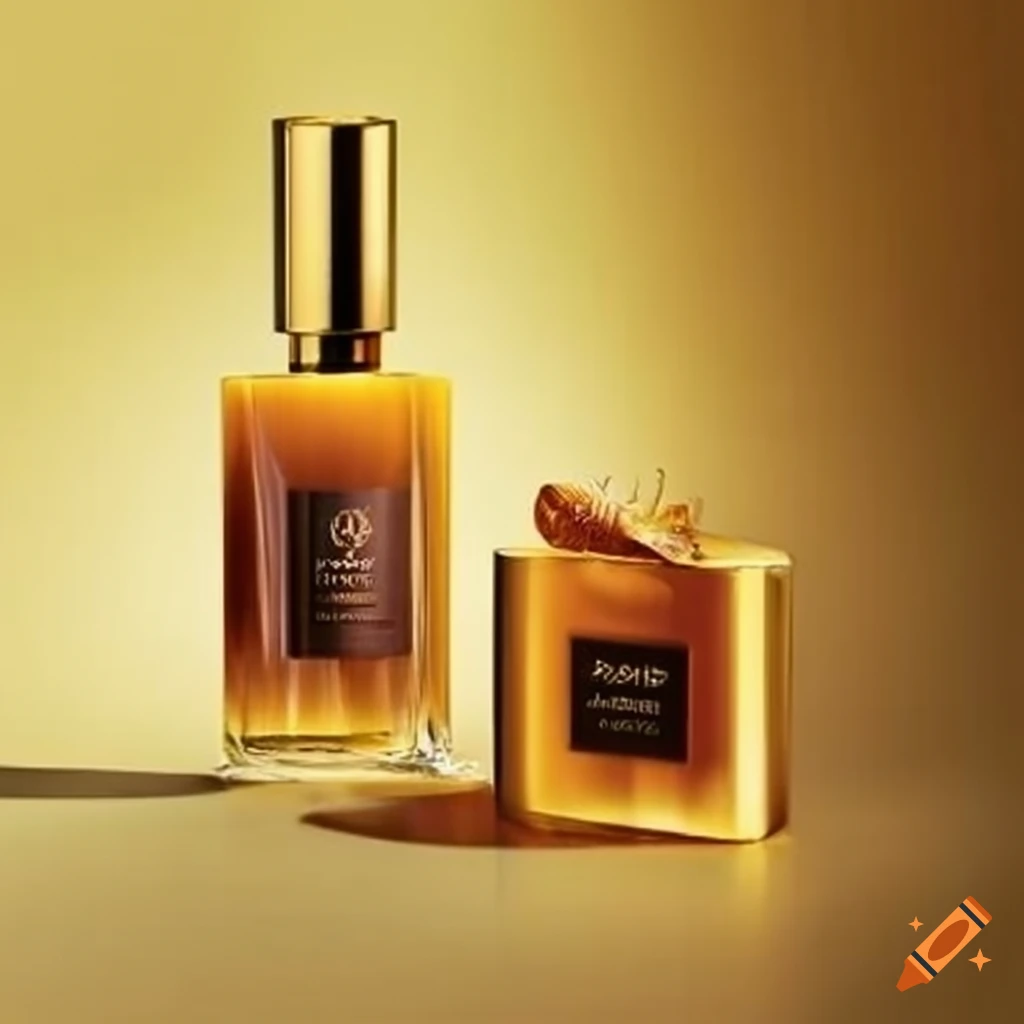 Bottle of luxury perfume named "Golden Arum"