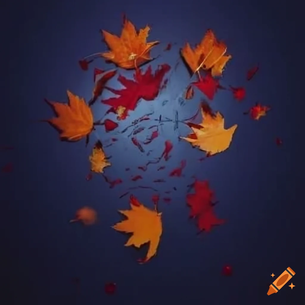Maple leaves floating in a crescent shape