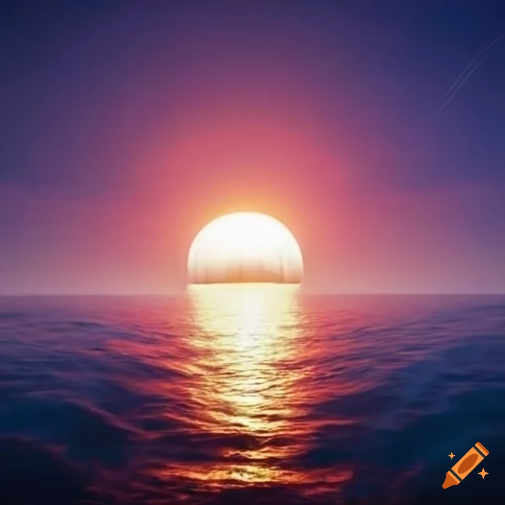 Hot air balloon over calm seas with a hint of vastness