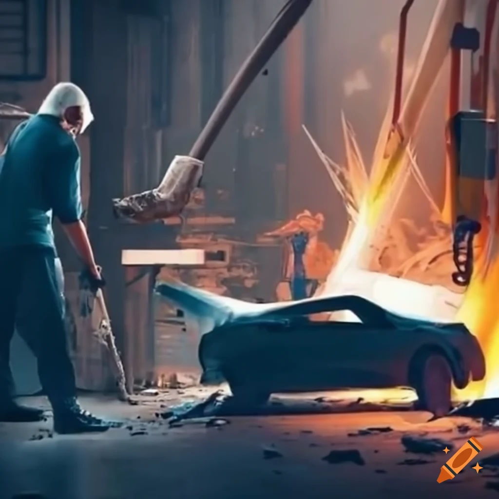Persona teniendo un accidente en un taller de diseño industrial
