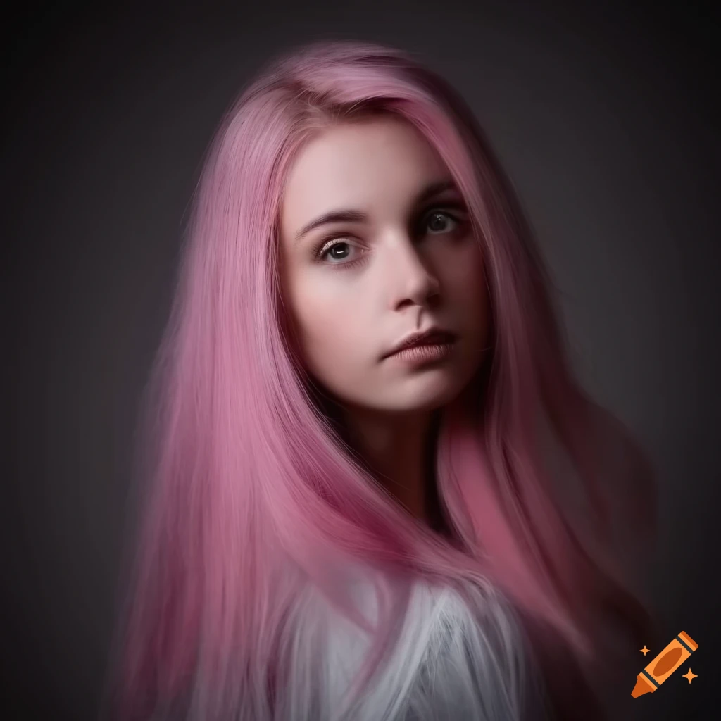 Portrait of a young woman with light pink hair and angelic features on ...
