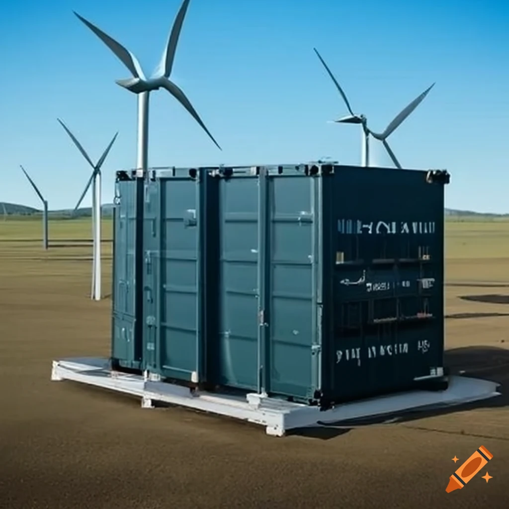 Battery container in a wind turbine park on Craiyon