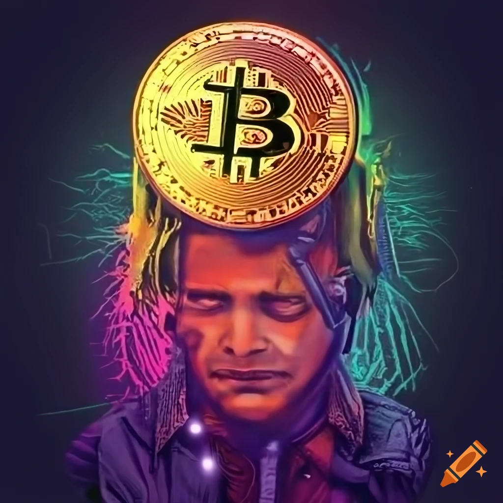 Ultra HD HR Geiger style DCA bitcoin poster with revolution in the background