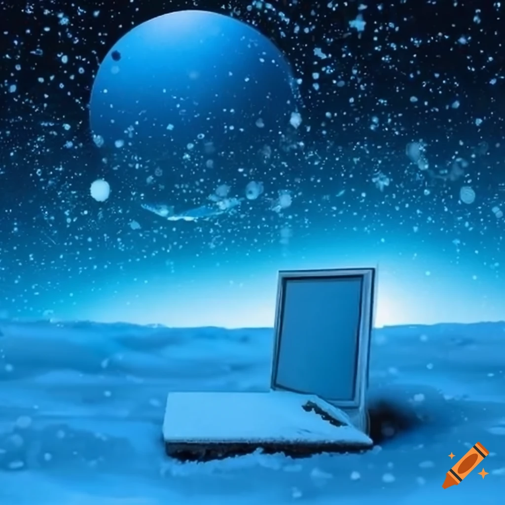Computer covered in snow on craiyon