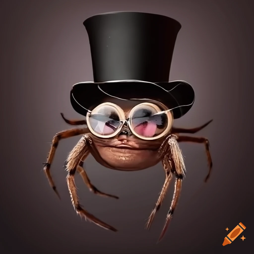 Spider with top hat and glasses on Craiyon