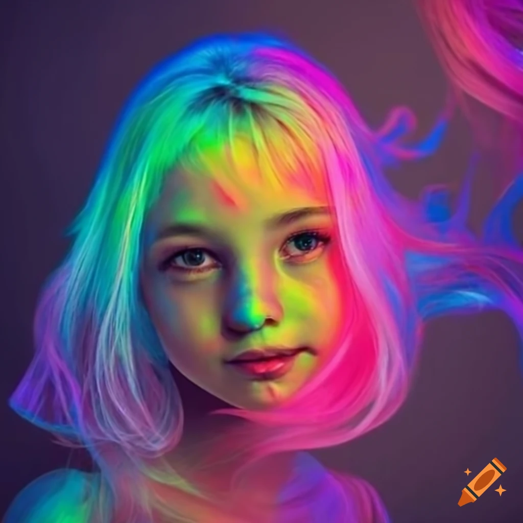 Beautiful girls with neon colored bioluminescent hair having fun