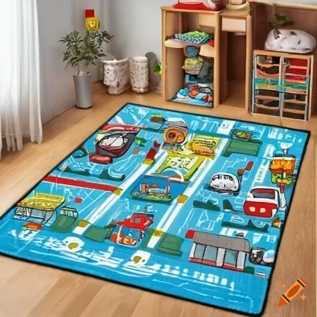 Children's play rug with city streets design on Craiyon