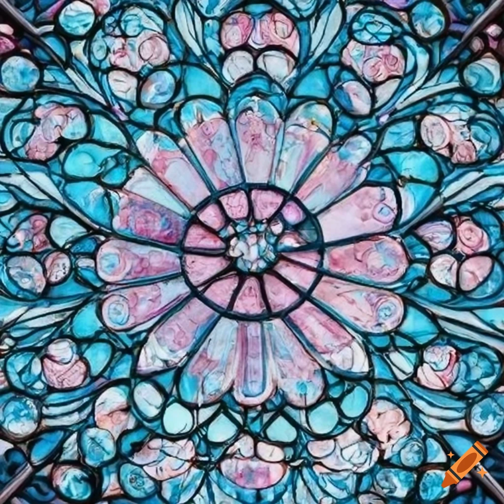 Pastel blue and pink cathedral rose window on Craiyon