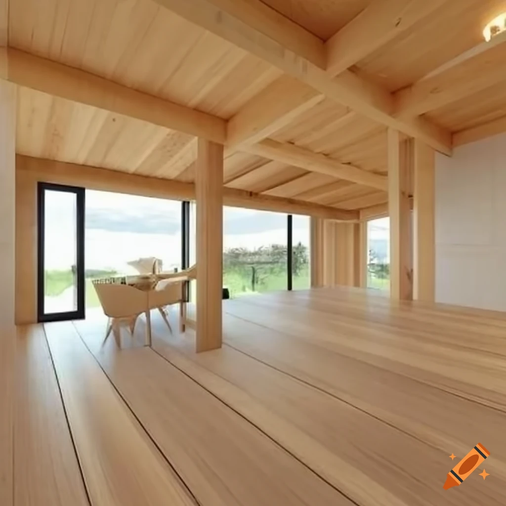 Interior of passive house made of mass timber