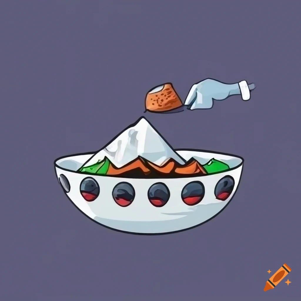 Cartoon mountain climber holding a friendly bowl of cereal