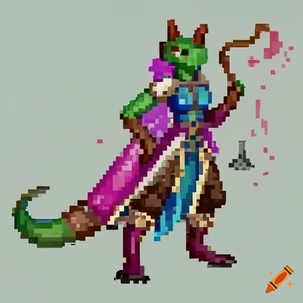 RPG female kobold furry in noble clothes in pixel art