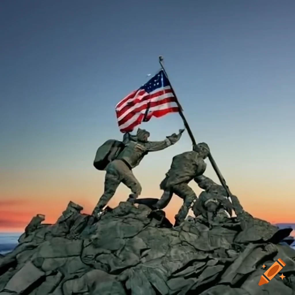 Soldiers raising flag at Iwo Jima