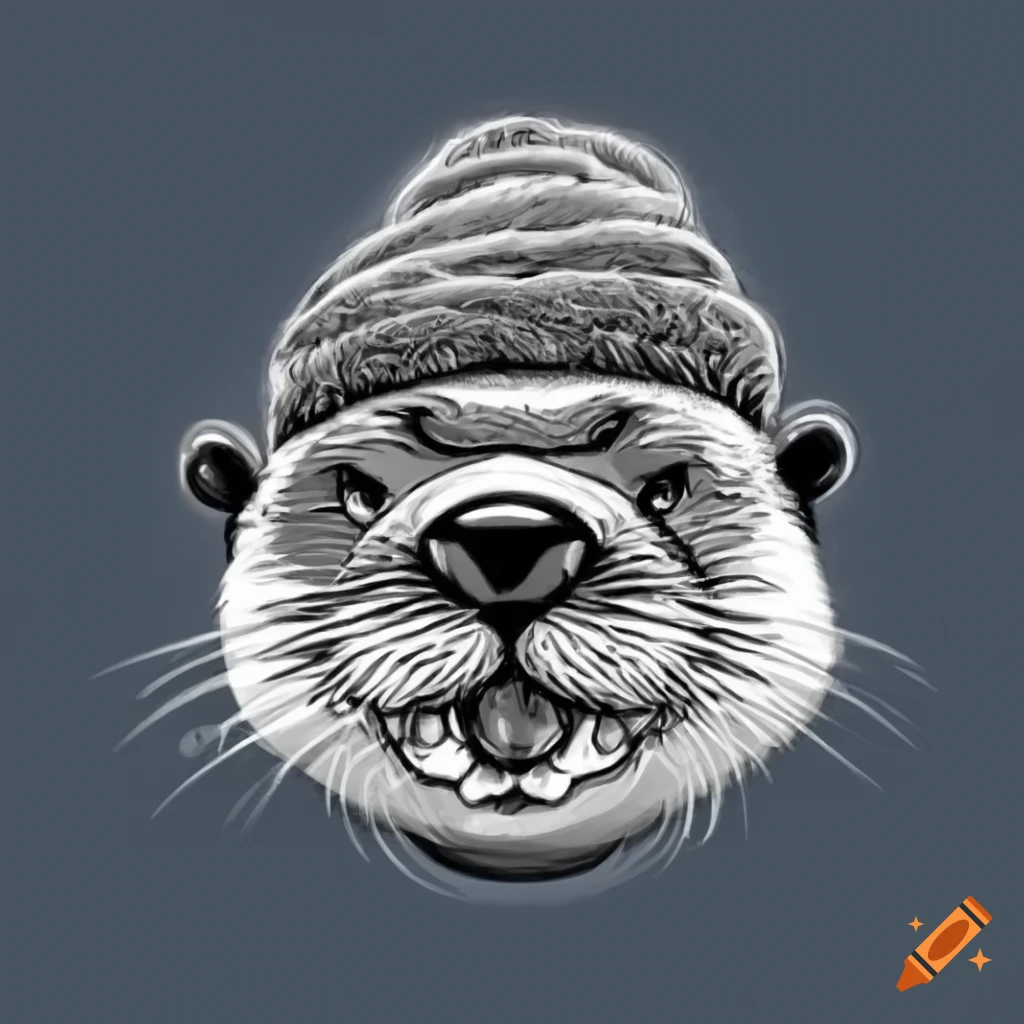 Cartoon drawing of an angry otter wearing a winter beanie