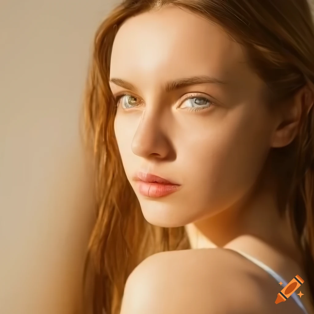 Portrait of a young woman with light brown hair in sunlight on Craiyon