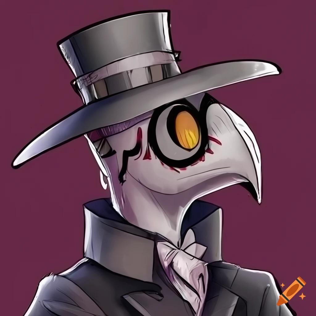Plague doctor with two beaks in Hazbin Hotel style