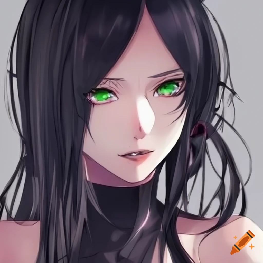 Anime Female With Black Hair And Green Eyes Mysterious But Kind On Craiyon 
