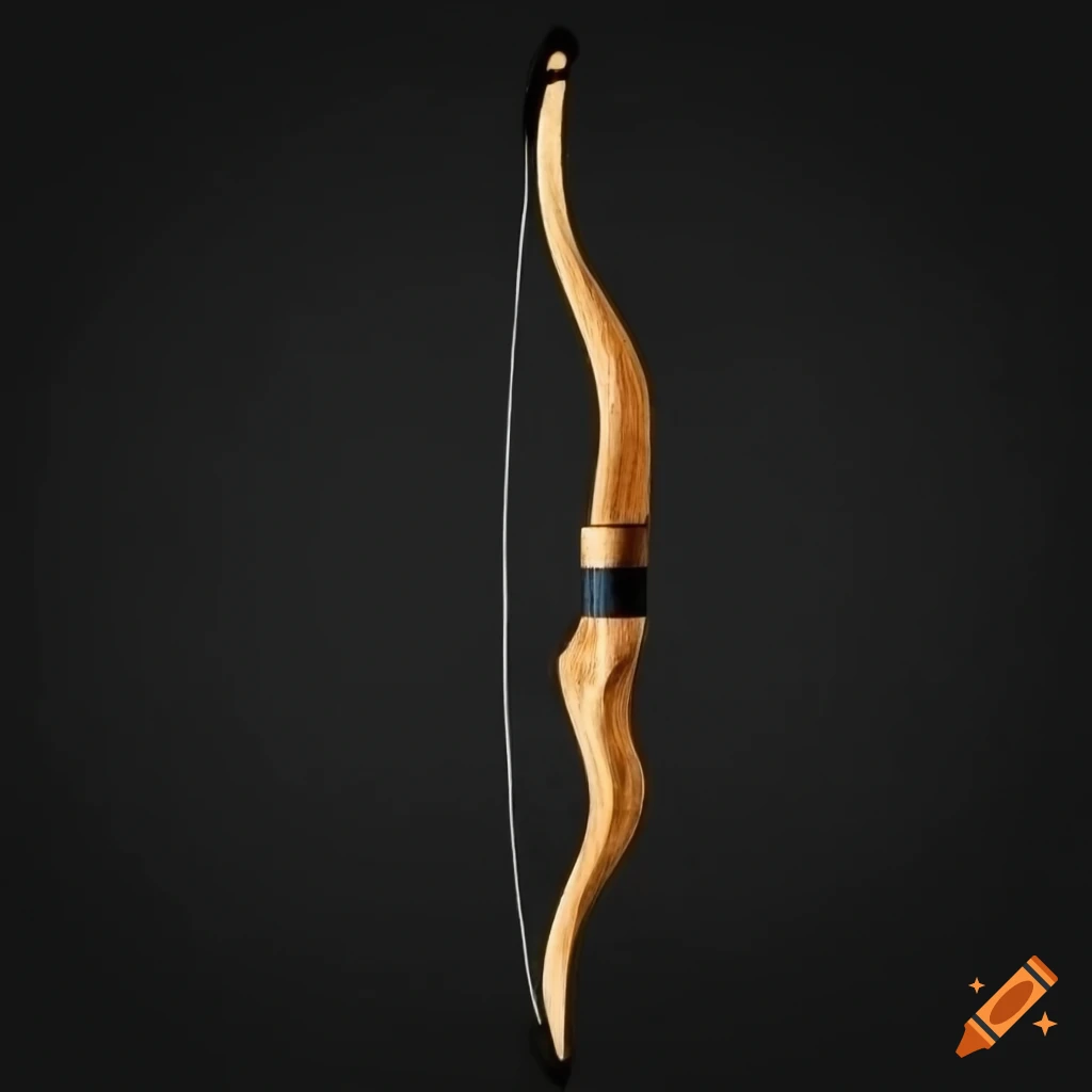 Wooden recurve bow held together with black tape on Craiyon