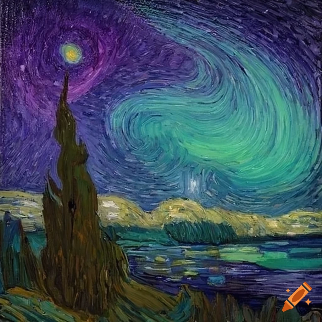 Starry sky with a Northern Lights style in Van Gogh's art