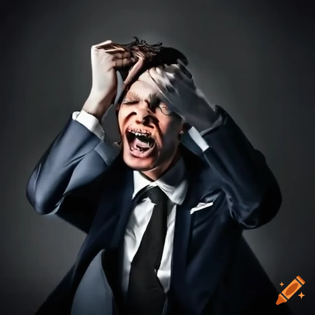 Frustrated man in a suit having a temper tantrum on Craiyon