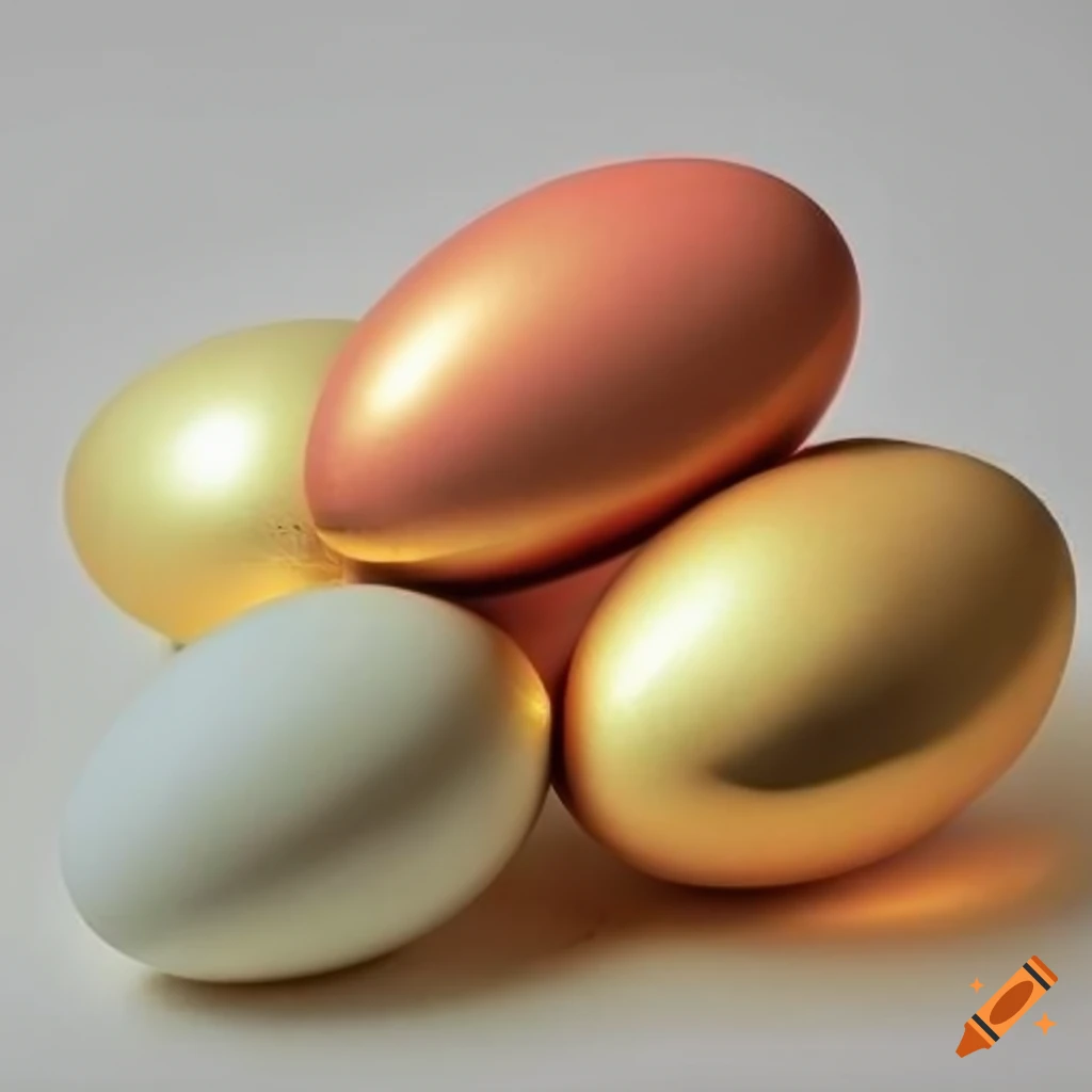 Muted colored Easter eggs with golden foil on white background