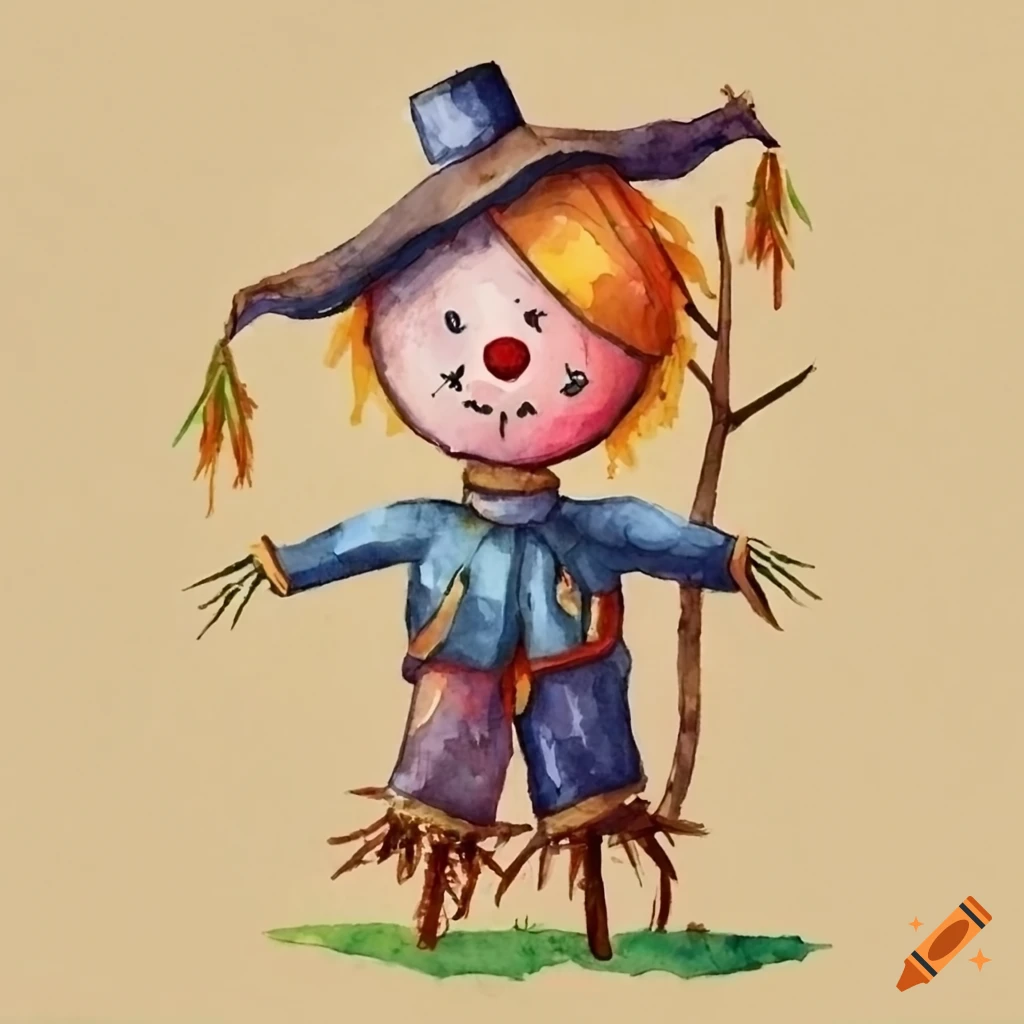 Scarecrow in the style of children's watercolor illustrations
