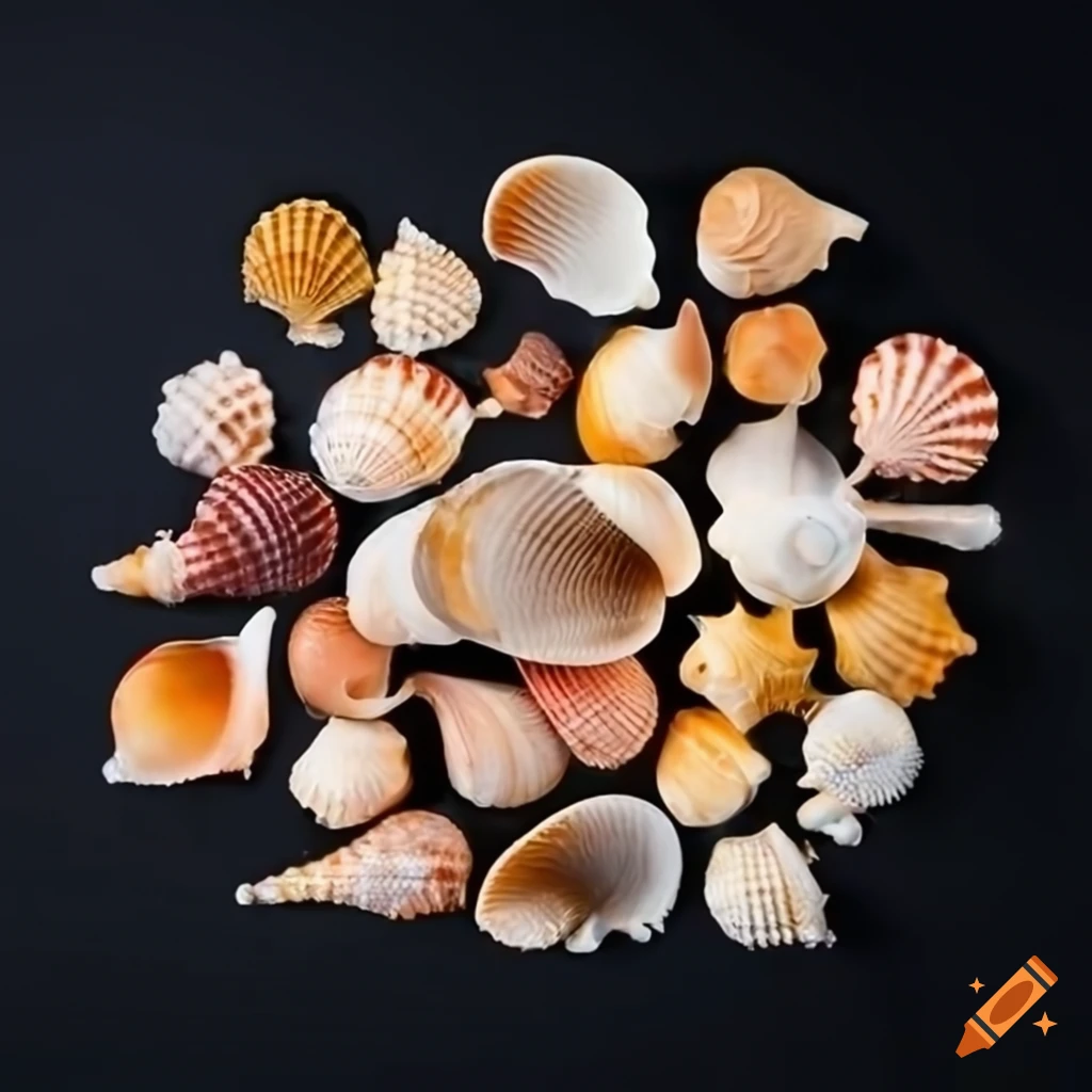 Flat lay of sea shells on Craiyon