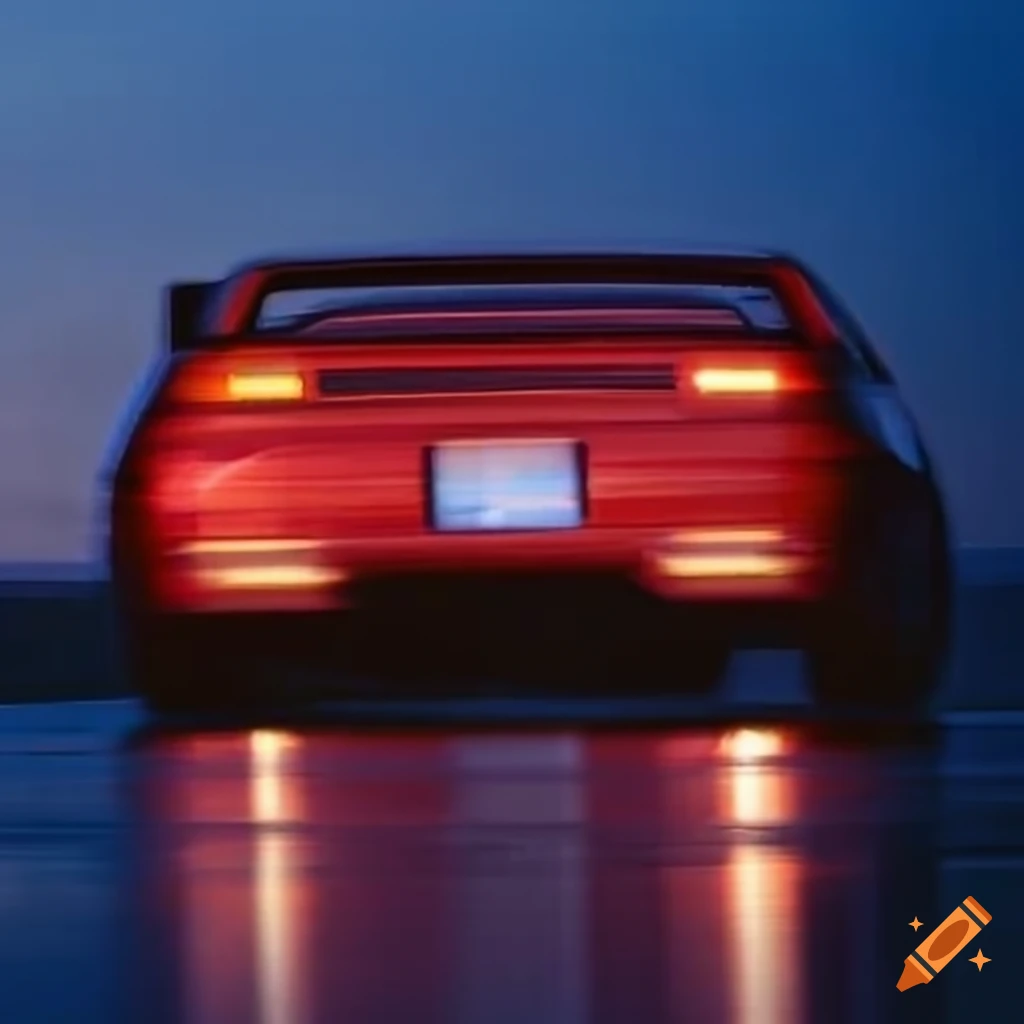 Red Mitsubishi 3000GT driving at night with motion blur